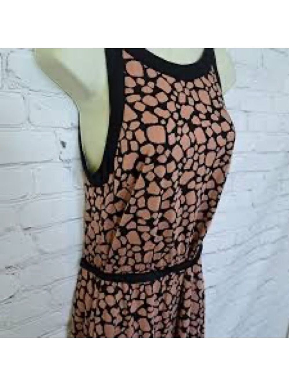 Loft Rusty Peach and Black Printed Sleeveless Dress with tie belt XS